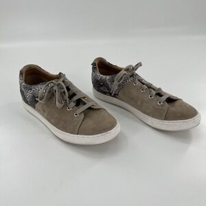 Tahari Suede Womens Shoe Sneaker 9‎ Taupe Beige Brown Leather Trainer Taj Snake